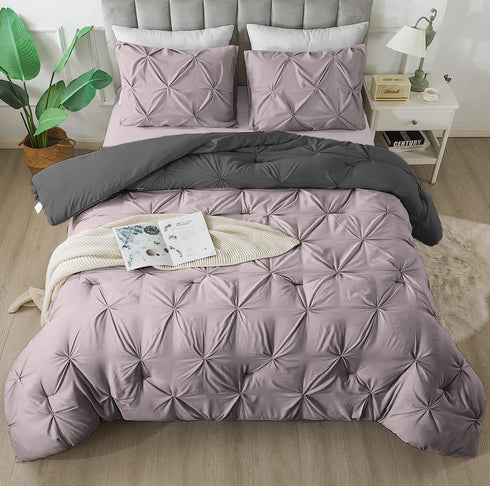 The White Moss Rosalie Reversible Pinch Pleat comforter with 2 pillow covers